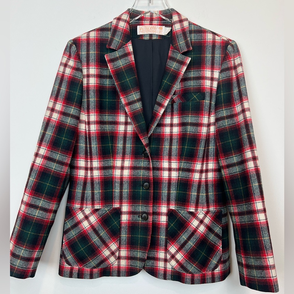 Vintage Classic Pendleton Wool Blazer Red Green Lined Sz 10 (fits like 6-8)